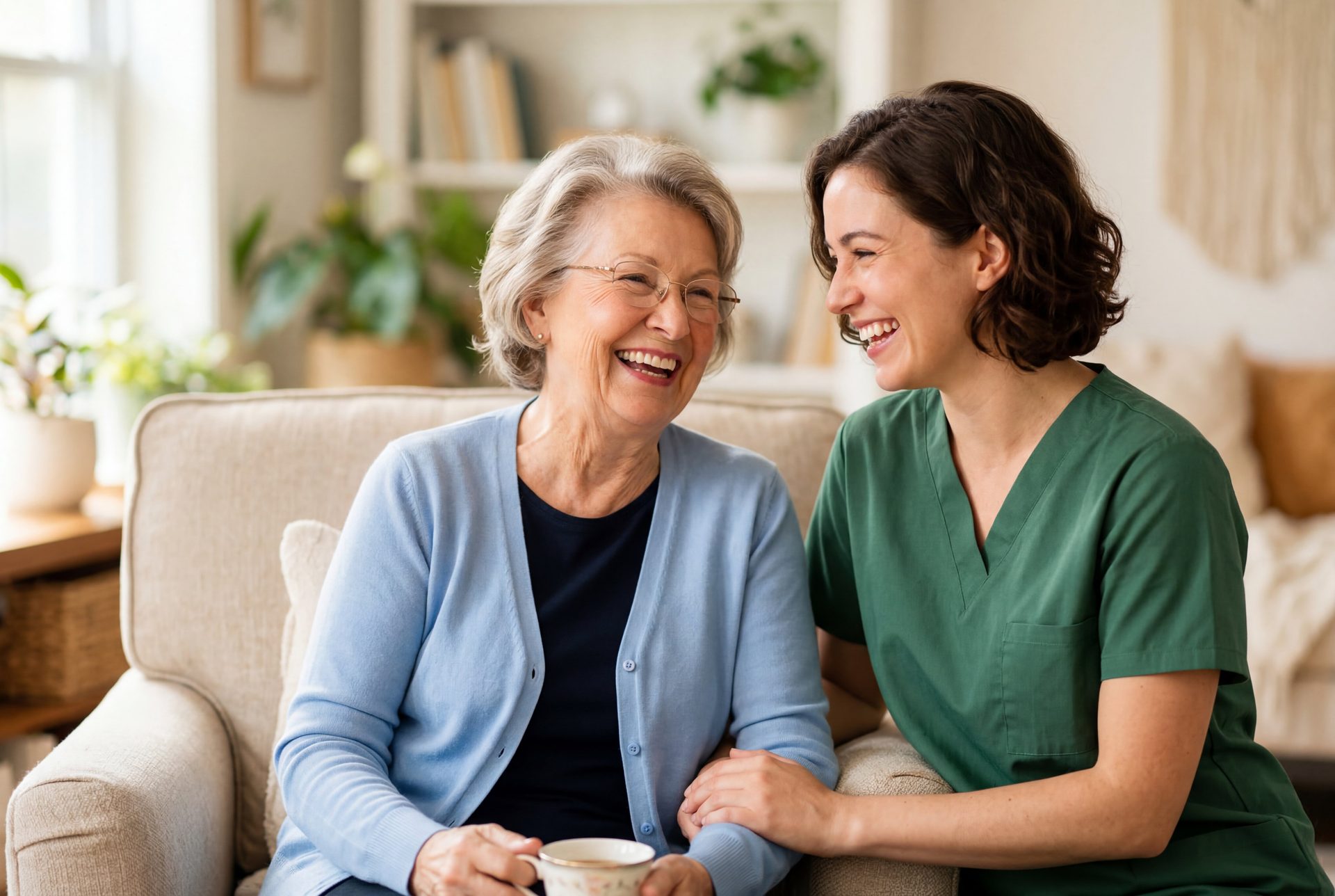 Senior enjoying company at home